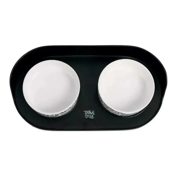 Altitude Urban Style Double Raised Pet Bowl Black&White