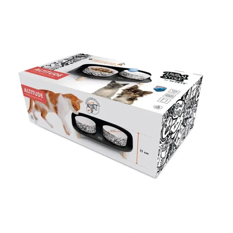 Altitude Urban Style Double Raised Pet Bowl Black&White
