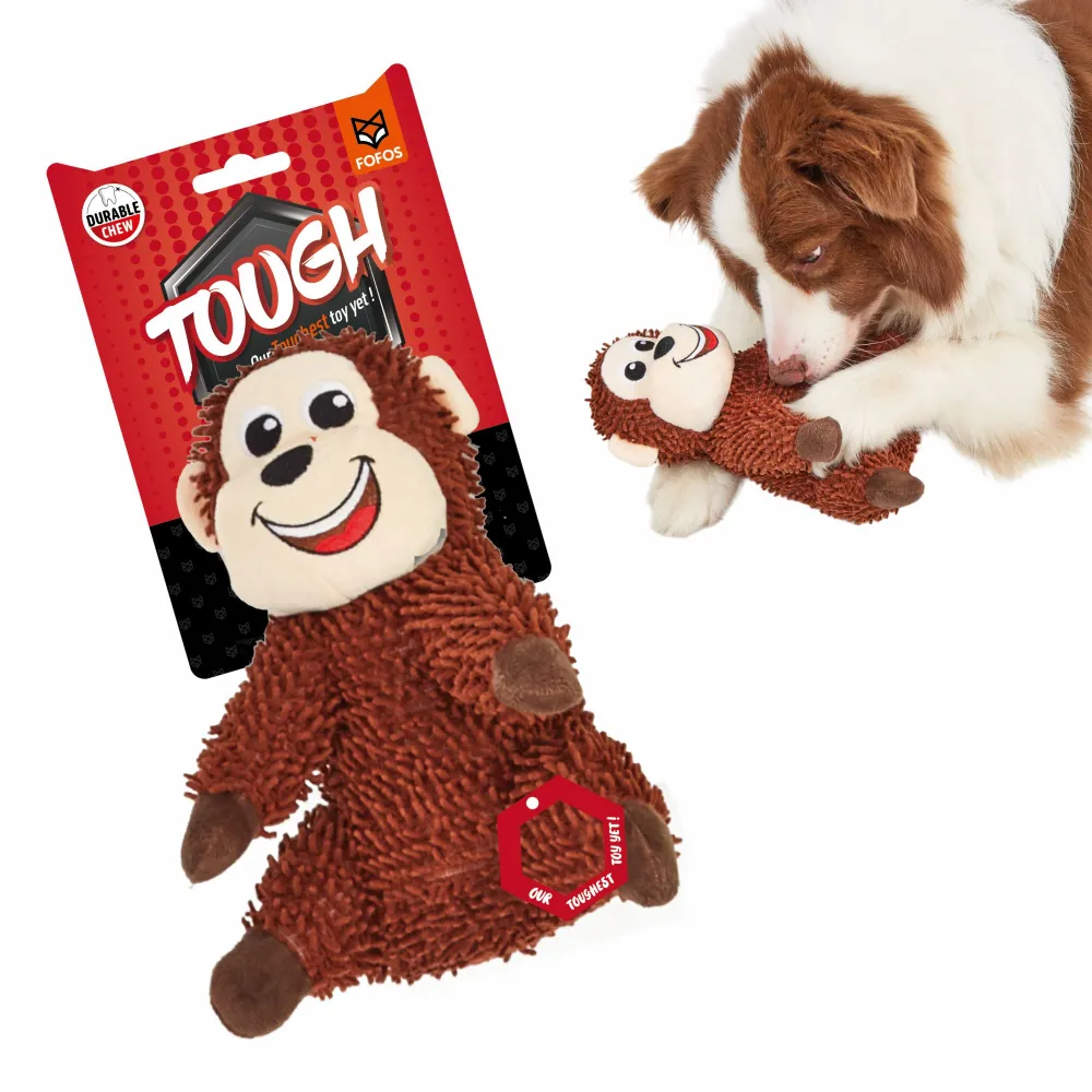 Barkbutler x Fofos Monkey Tough Squeaky Toy for Dogs | For Medium Chewers (Brown)