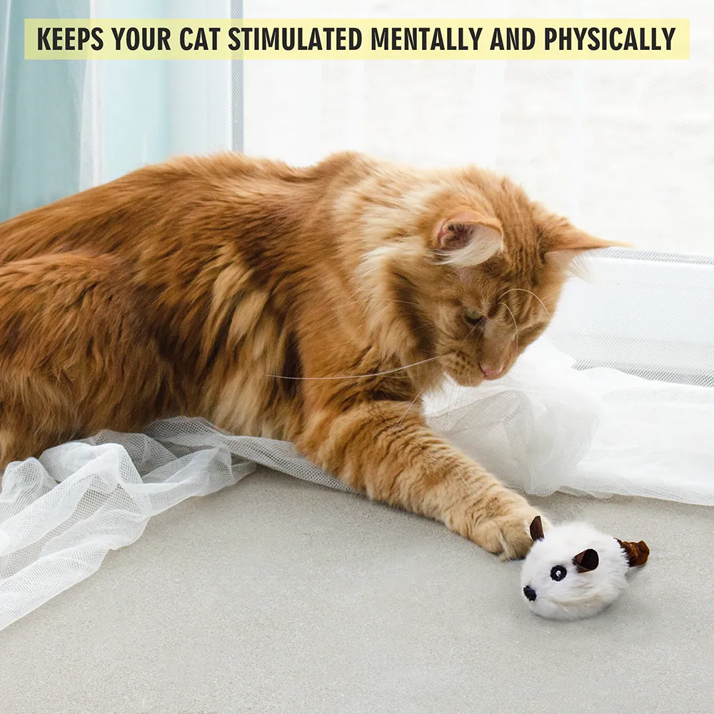 Barkbutler x Fofos Pull String & Sound Chip Mouse Shaped Electronic Toy for Cats (White)