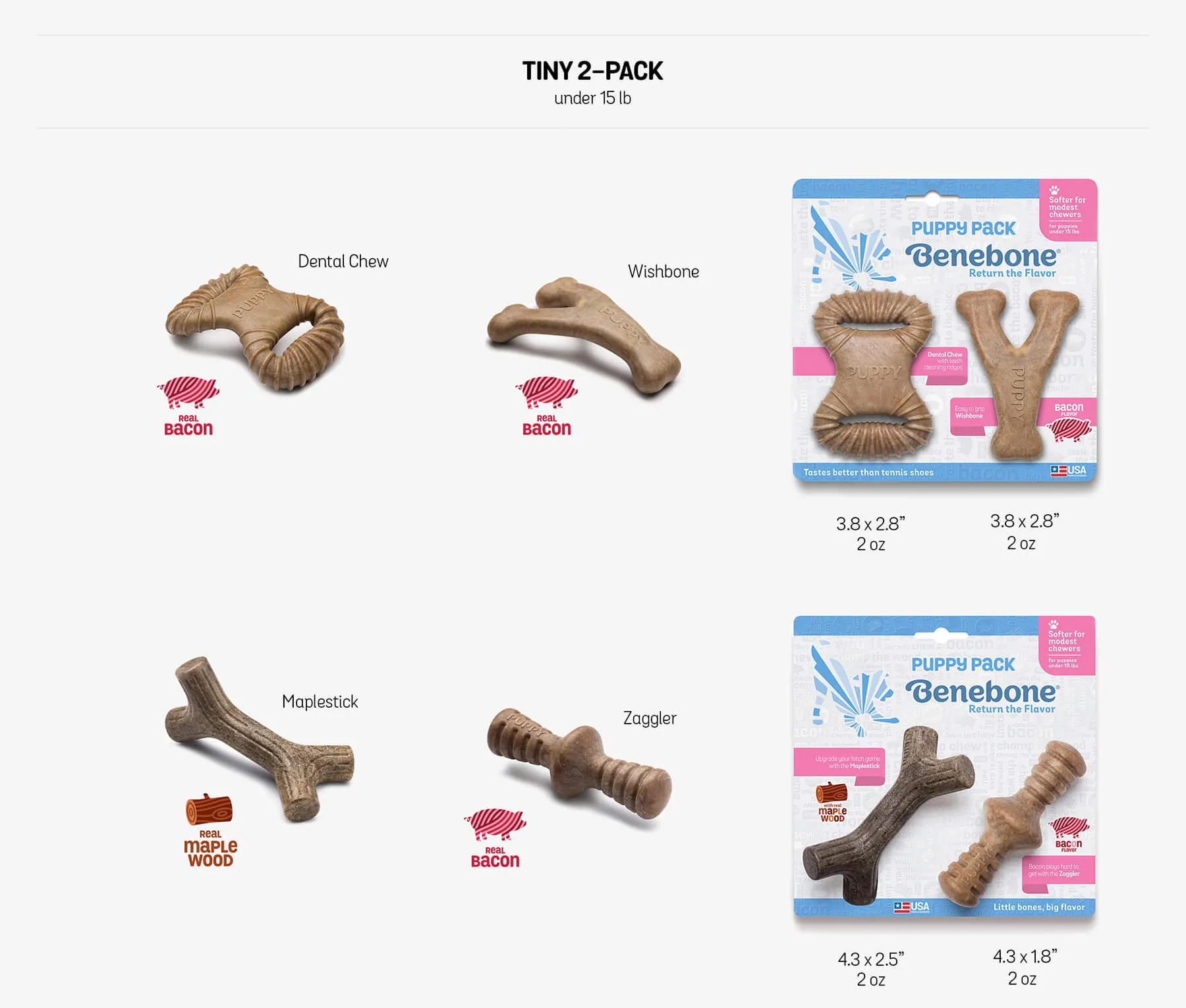 Benebone Puppy 2-Pack Dental Chew/Wishbone (Tiny)  Bacon