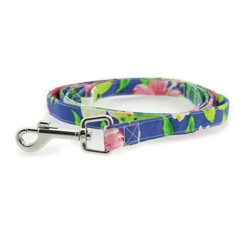 Blue Lagoon Hawaiian Hibiscus Dog Harness Dress with Matching Leash