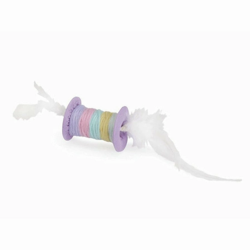 Cat Toy - Coloured Spool With Feathers