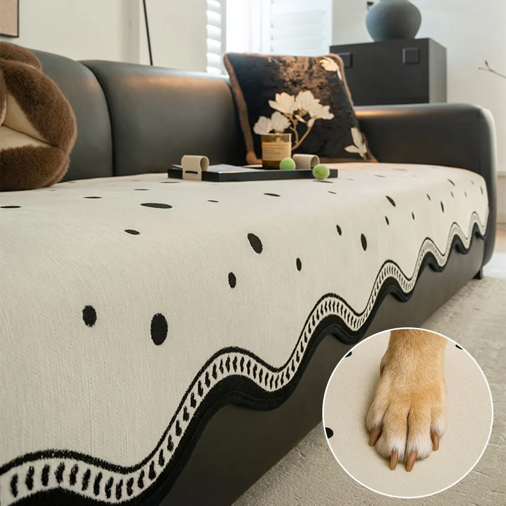 Chenile Fabric Sofa Protector Wavy Edge Non-Slip Couch Cover