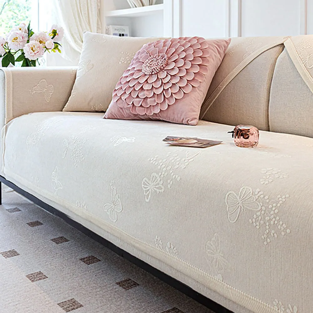 Chenille Anti-Slip Butterfly Pattern Morandi Color Couch Cover