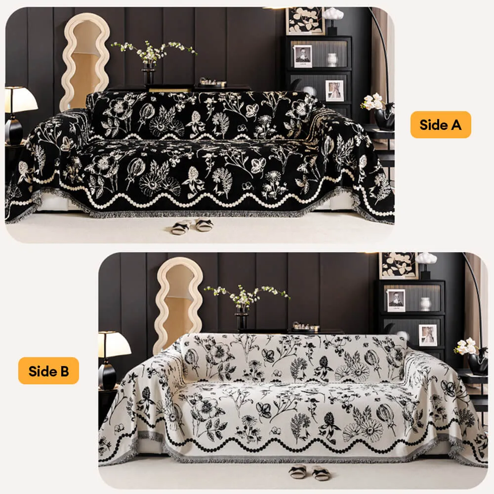Chenille Floral Art with Tassel Edge Non-Slip Throw Couch Cover