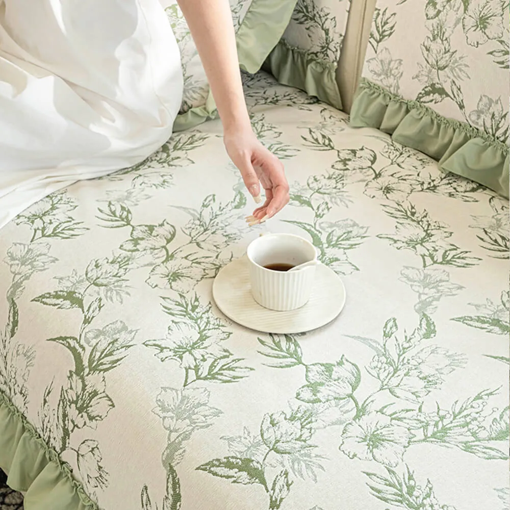 Chenille Floral Ruffle Design Anti-Slip Couch Cover