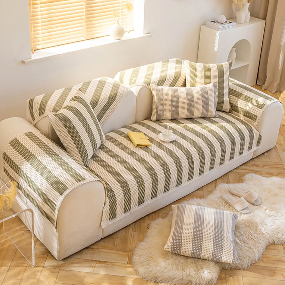 Cotton Linen Stripe Anti-scratch Furniture Protector Couch Cover
