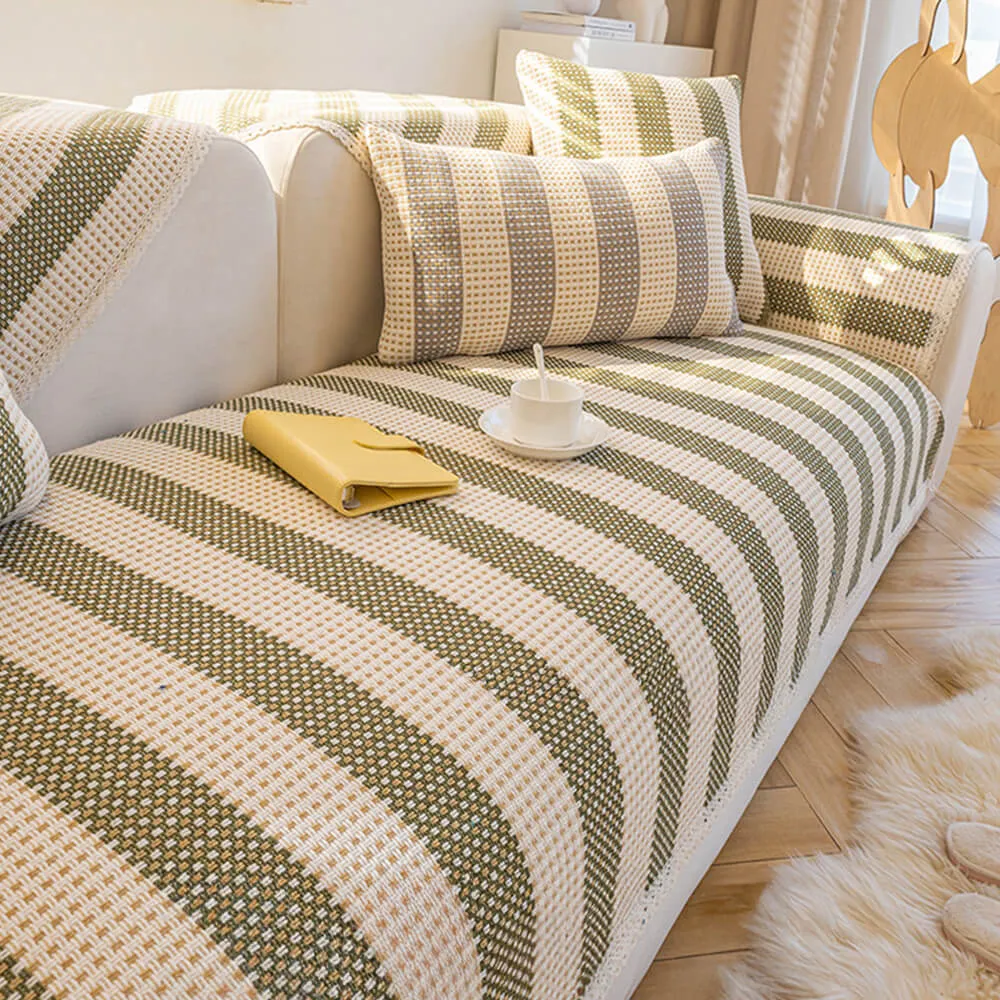 Cotton Linen Stripe Anti-scratch Furniture Protector Couch Cover