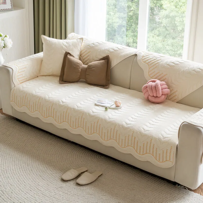 Cream Style Leaf Pattern Sofa Anti-Scratch Non-Slip Couch Cover