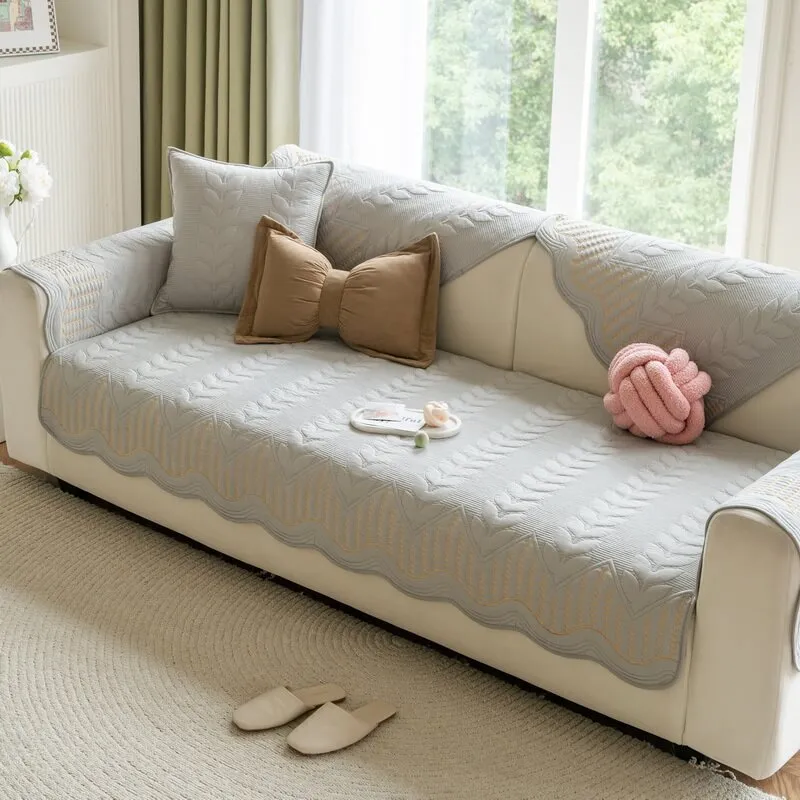 Cream Style Leaf Pattern Sofa Anti-Scratch Non-Slip Couch Cover