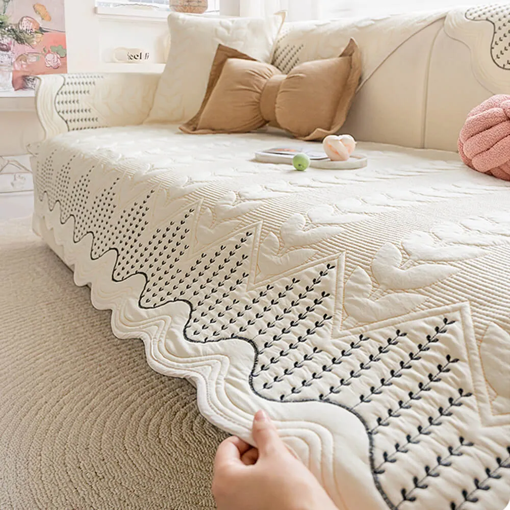 Cream Style Leaf Pattern Sofa Anti-Scratch Non-Slip Couch Cover