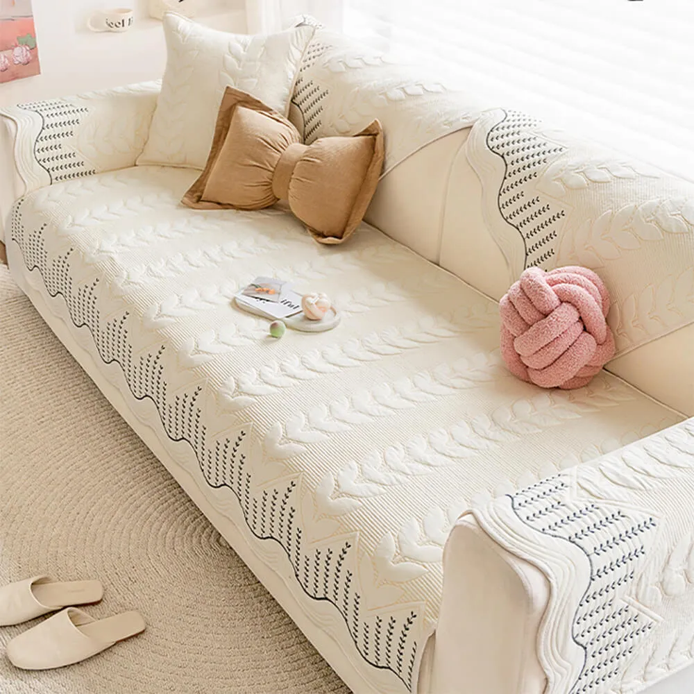 Cream Style Leaf Pattern Sofa Anti-Scratch Non-Slip Couch Cover