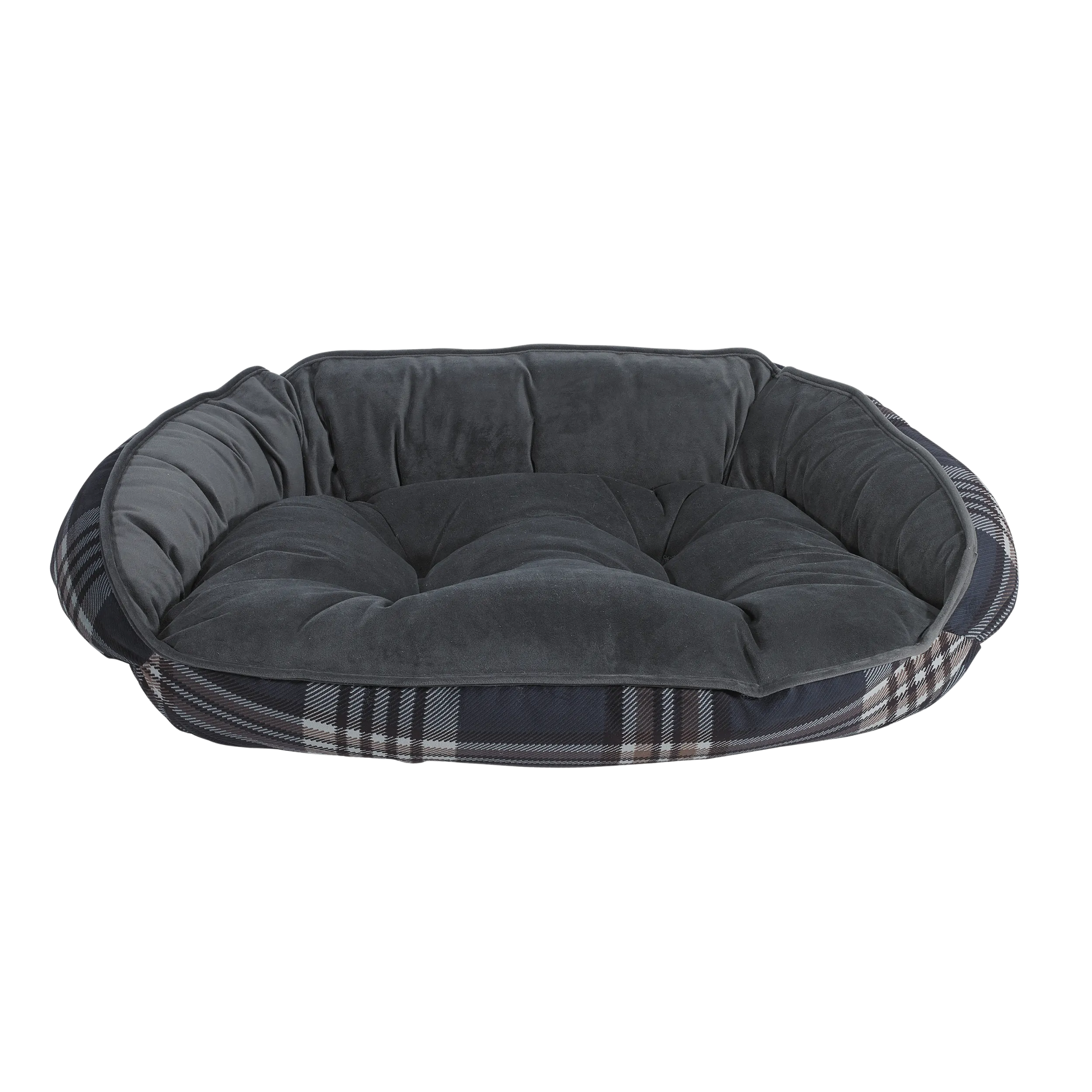 Crescent Bed | Greystone Tartan Plaid Microvelvet