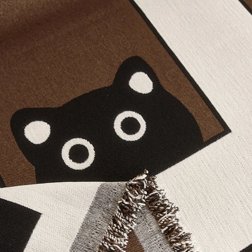 Cute Hand-Drawn Cat Pattern Reversible Chenille Throw Couch Cover