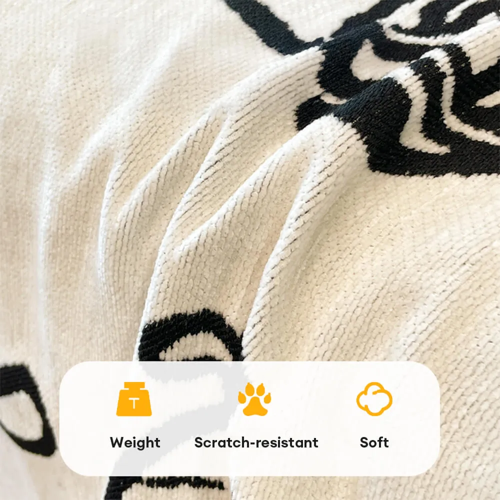 Cute Hand-Drawn Cat Pattern Reversible Chenille Throw Couch Cover