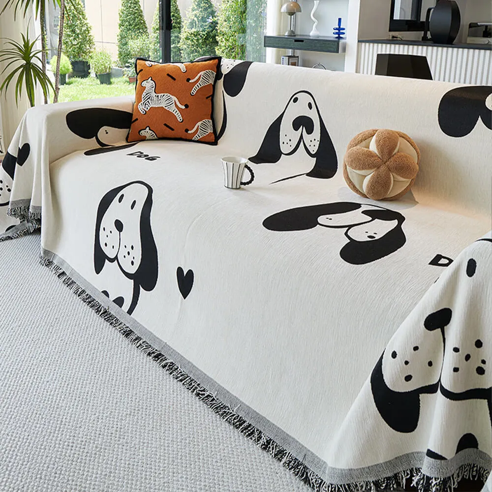 Dog & Cat Patterns Cozy Chenille Throw Couch Cover