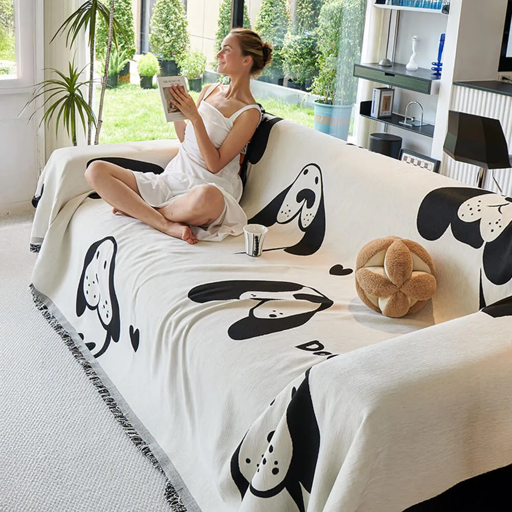 Dog & Cat Patterns Cozy Chenille Throw Couch Cover