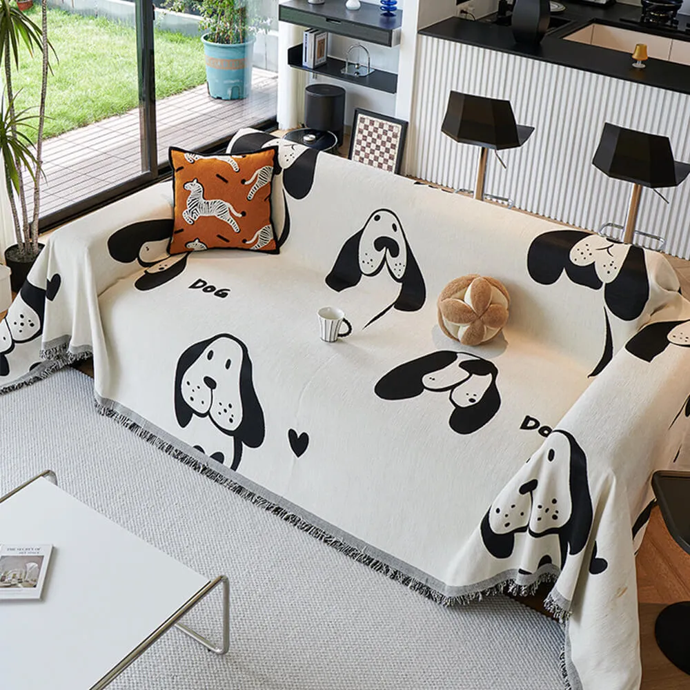 Dog & Cat Patterns Cozy Chenille Throw Couch Cover