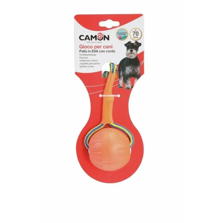 Dog Toy - Eva Ball With Rope - Orange - 90Mm