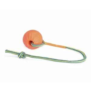 Dog Toy - Eva Ball With Rope - Orange - 90Mm