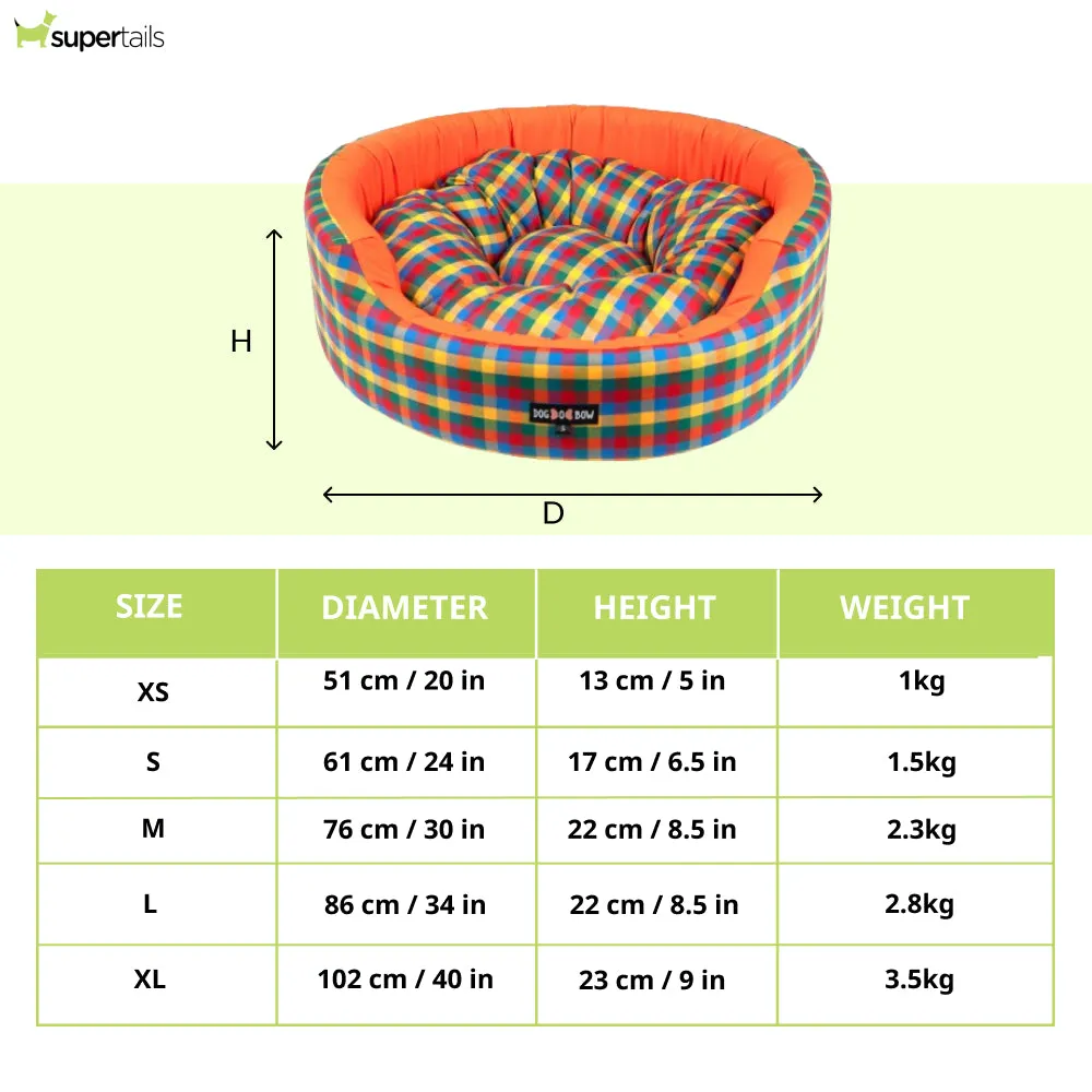 Dogobow Rubic Square Printed Round Bed for Dogs and Cats (Orange Multi Colour)