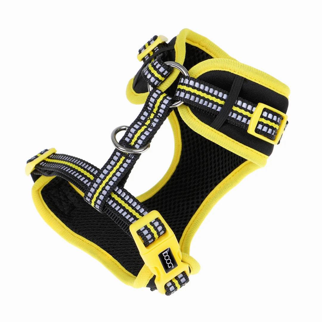 DOOG Neoflex Neoprene Bolt Neon Black and Yellow Dog Harness Medium