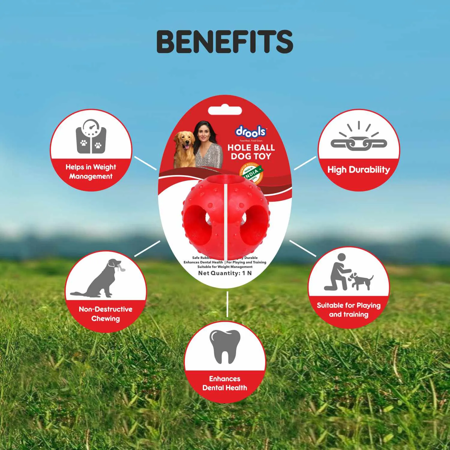 Drools Non-Toxic Rubber Hole Ball Toy & Henlo Chicken Jerky Treats | High-Protein, Guilt-Free Dog Combo