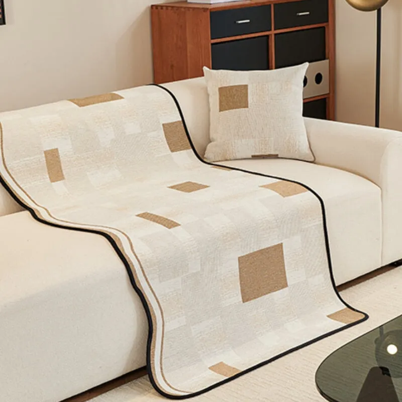 Durable Herringbone Pattern Anti-Slip Couch Cover with Wavy Trim C Pet Scratch Resistant