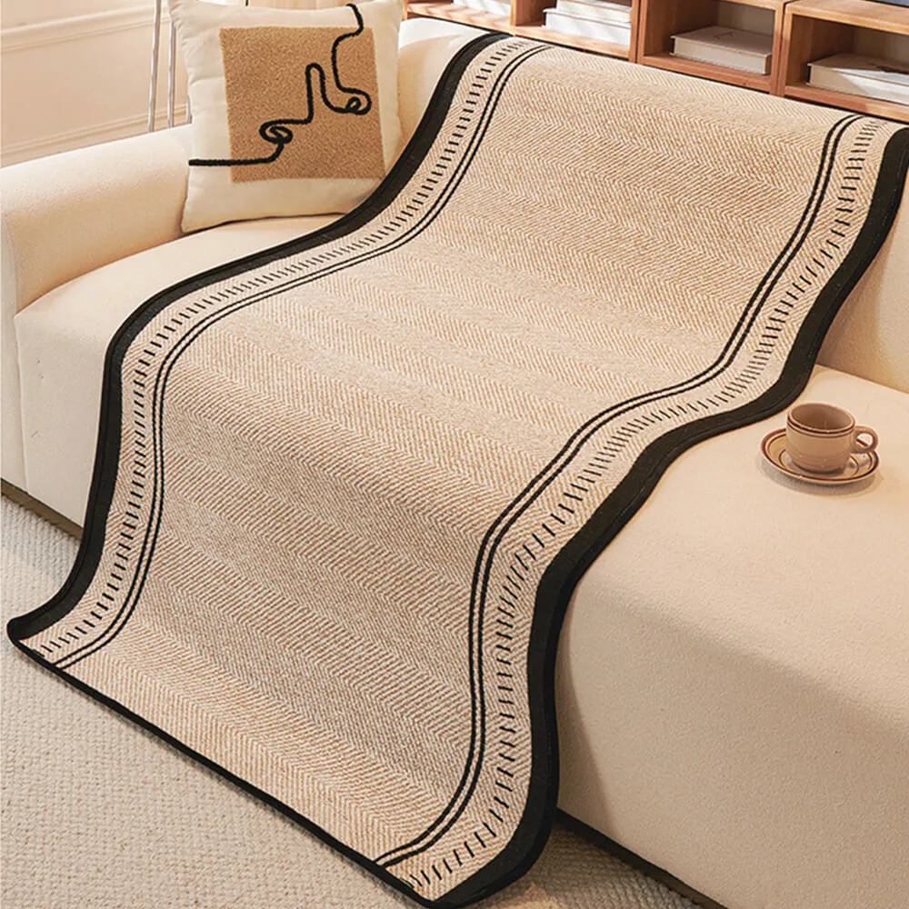 Durable Herringbone Pattern Anti-Slip Couch Cover with Wavy Trim C Pet Scratch Resistant