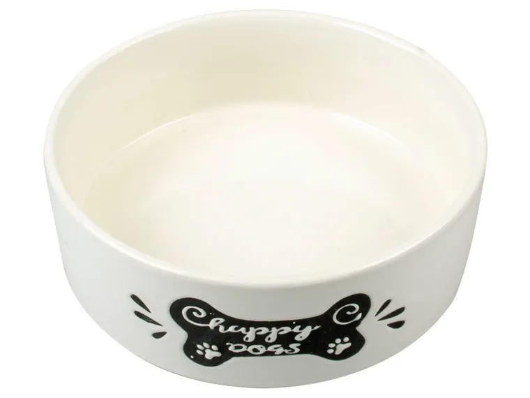 Feeding Bowl Stone Happy Dogs Bone 600ml - 15cm white