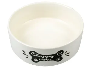 Feeding Bowl Stone Happy Dogs Bone 600ml - 15cm white