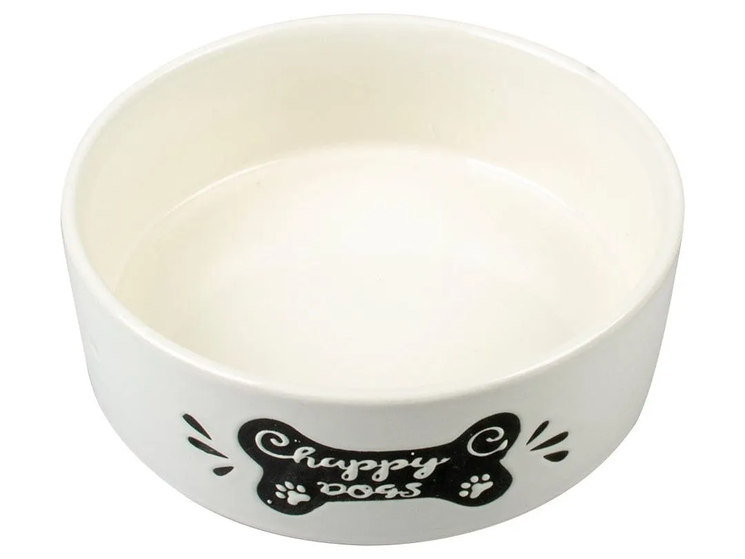 Feeding Bowl Stone Happy Dogs Bone 600ml - 15cm white