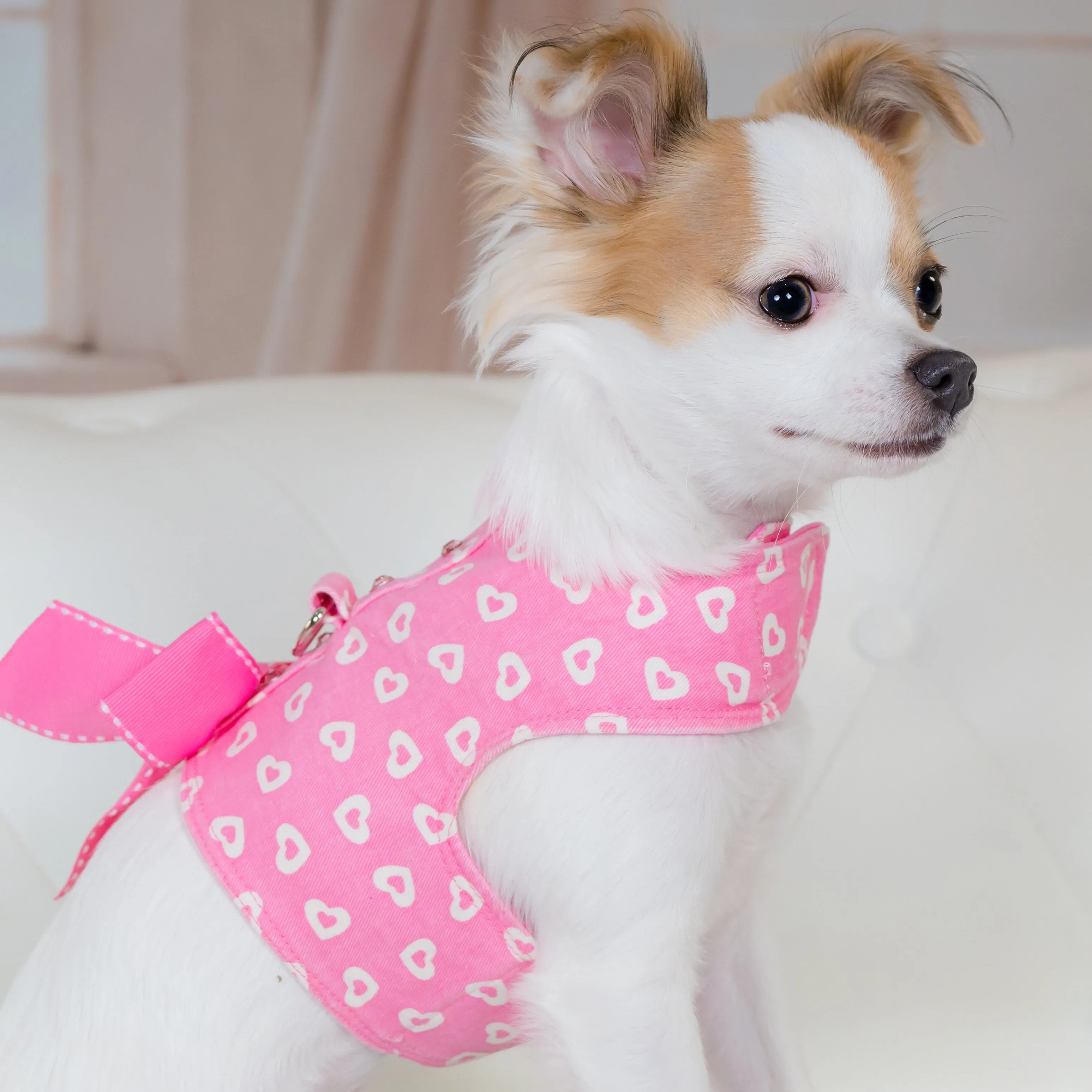 Floating Hearts in Pink Harness Vest- Rhinestones