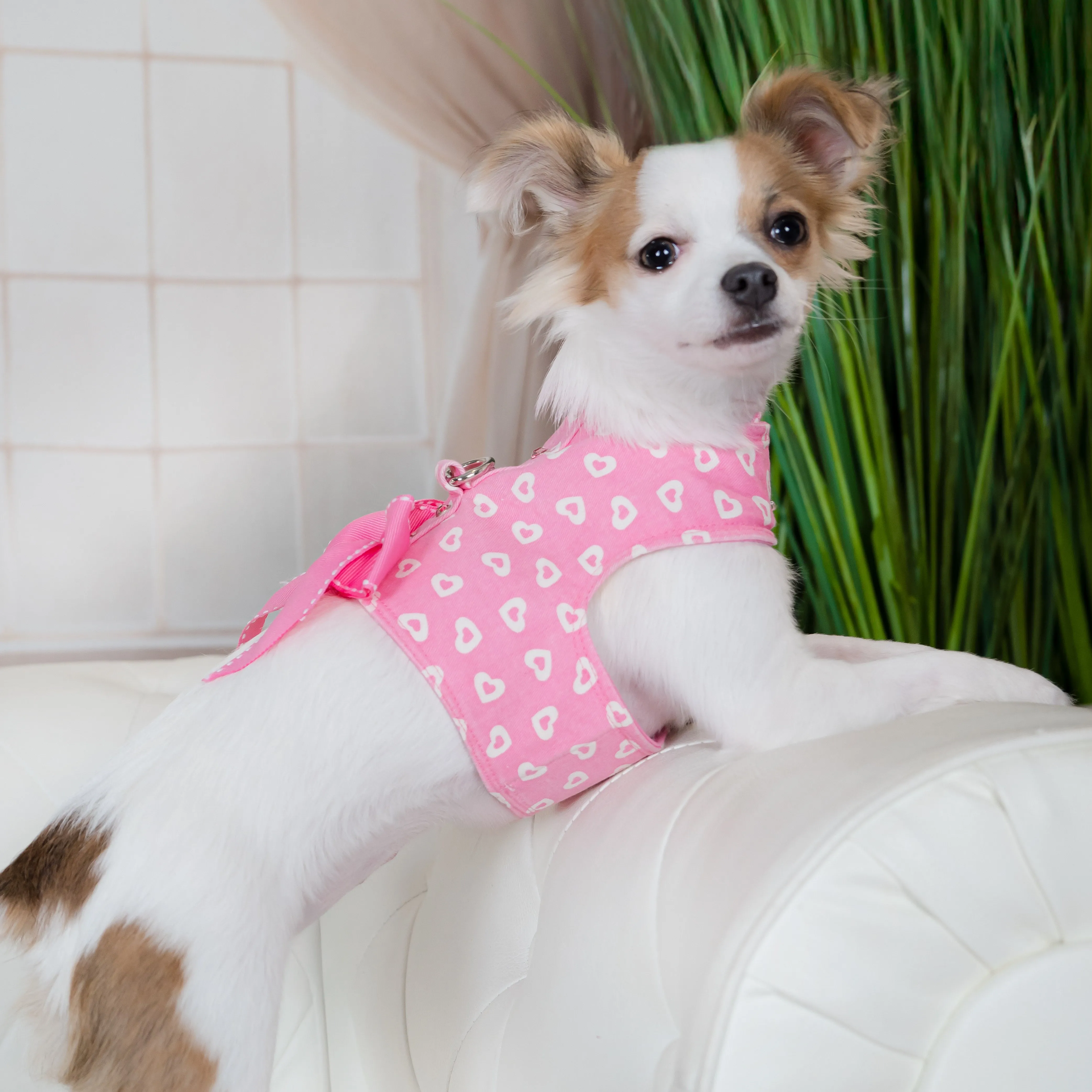 Floating Hearts in Pink Harness Vest- Rhinestones