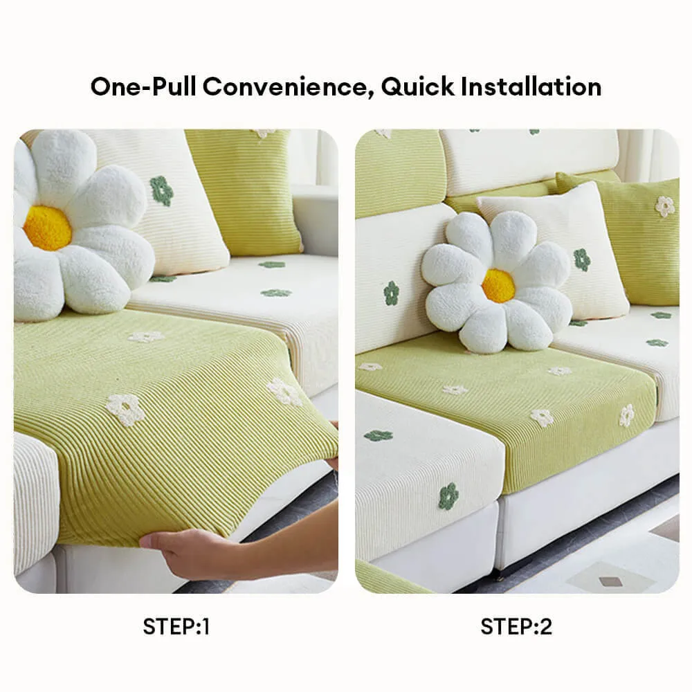 Floral Embroidered Fleece Sofa Anti-Scratch Stretch Couch Cover