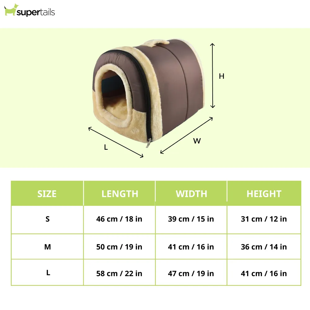 Fluffy's Pawsome Igloo 2 in 1 Foldable Ultra Soft Pet House Bed for Dogs and Cats (Brown)