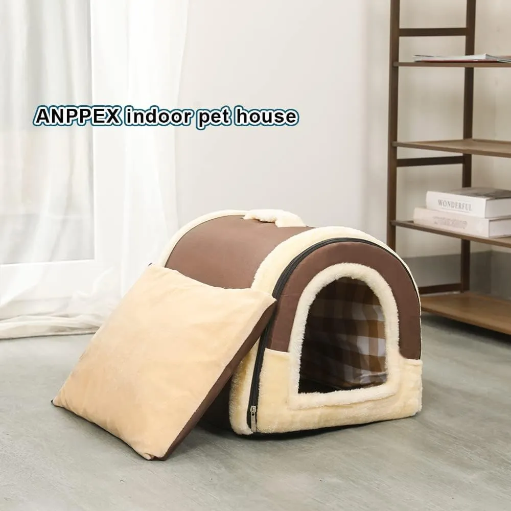 Fluffy's Pawsome Igloo 2 in 1 Foldable Ultra Soft Pet House Bed for Dogs and Cats (Brown)