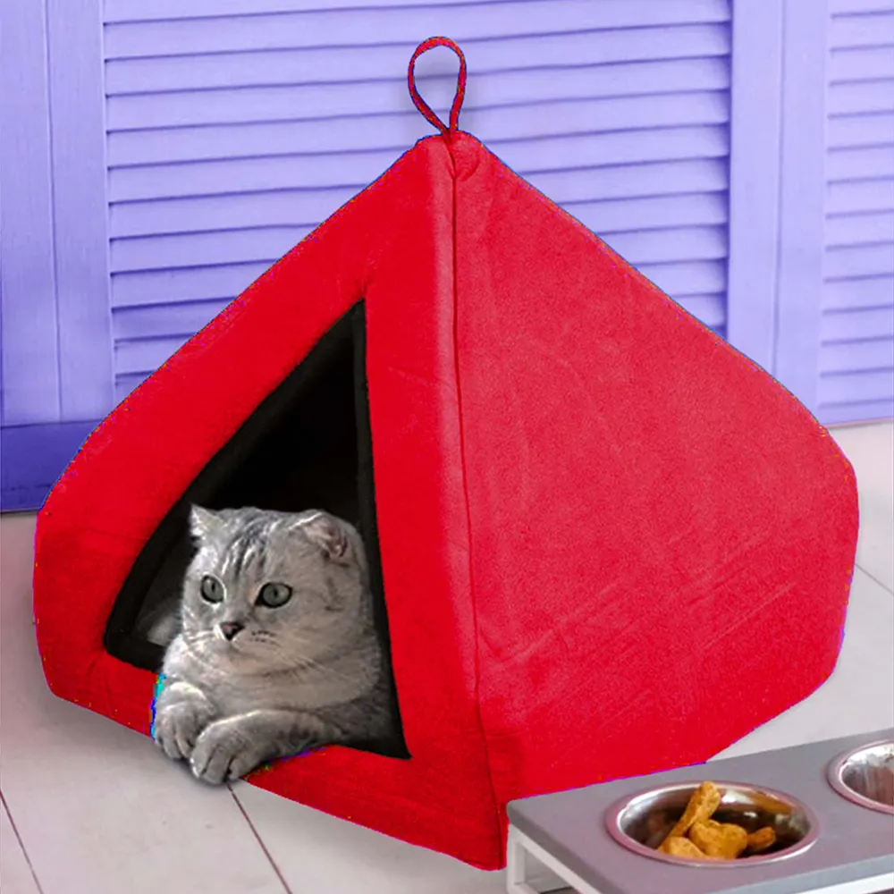 Fluffy's Pawsome Soft Velvet Premium Fabric Bed for Dogs and Cats (Red)