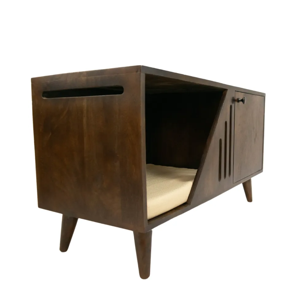 FurryLiving Benji Cabinet with Cushion for Small Dogs and Cats (Dark Brown/ Cream Cushion)