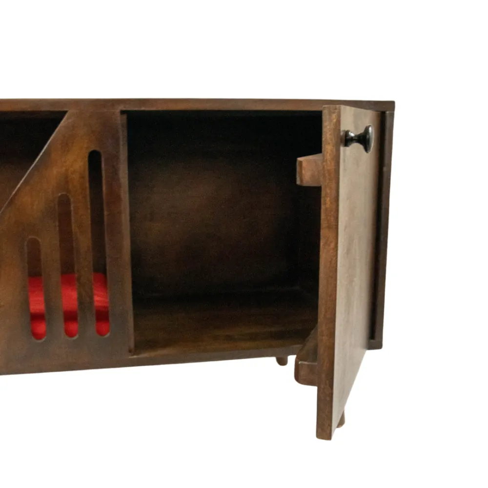 FurryLiving Benji Cabinet with Cushion for Small Dogs and Cats (Dark Brown/Red Cushion)
