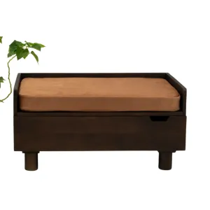 FurryLiving Hibachi Bed with Storage for Dogs (Dark Brown/Brown Cushion)