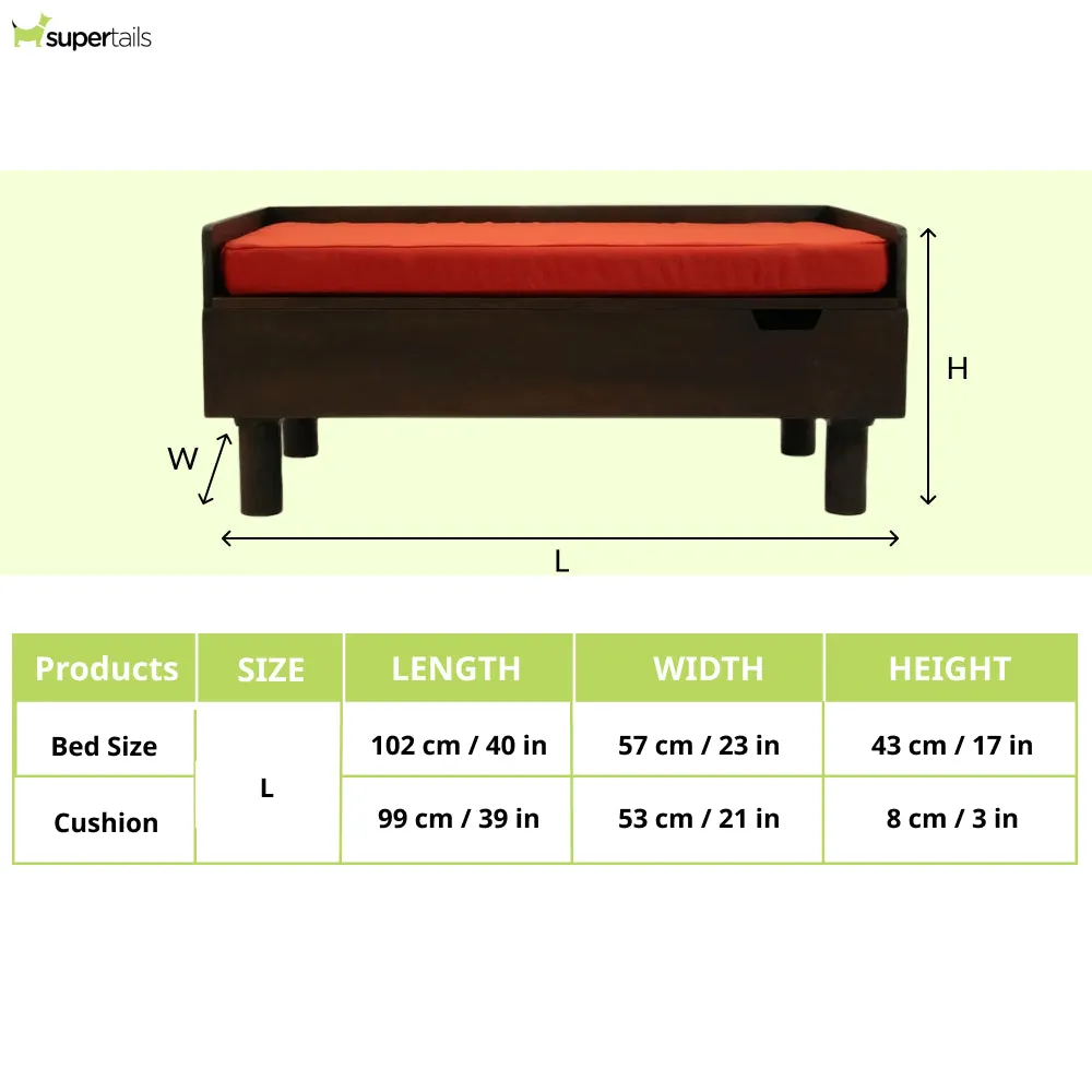 FurryLiving Hibachi Bed with Storage for Dogs (Dark Brown/Red Cushion)