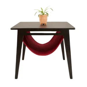 FurryLiving Lola Side Table with Perch Fabric for Cats (Dark Brown/Red)