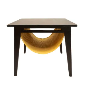FurryLiving Lola Side Table with Perch Fabric for Cats (Dark Brown/Yellow)