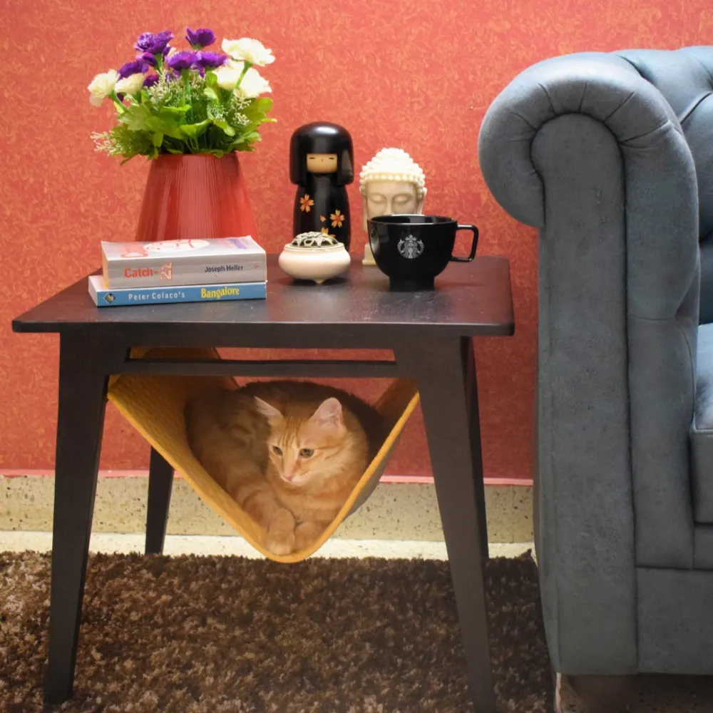 FurryLiving Lola Side Table with Perch Fabric for Cats (Honey/Yellow)