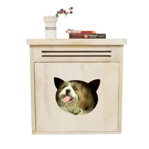 FurryLiving Meraki Cabinet with Cushion for Small Dogs and Cats (Oak/Brown Cushion)
