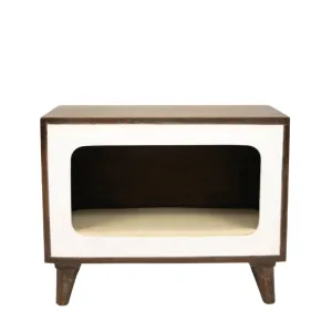FurryLiving Telly Side Table with Cushion for Small Dogs and Cats (Dark Brown/Cream Cushion)