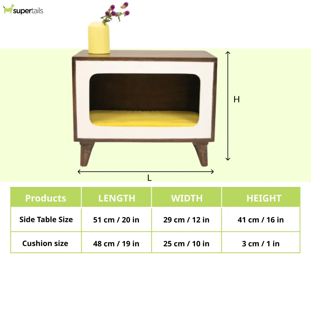 FurryLiving Telly Side Table with Cushion for Small Dogs and Cats (Dark Brown/Yellow Cushion)