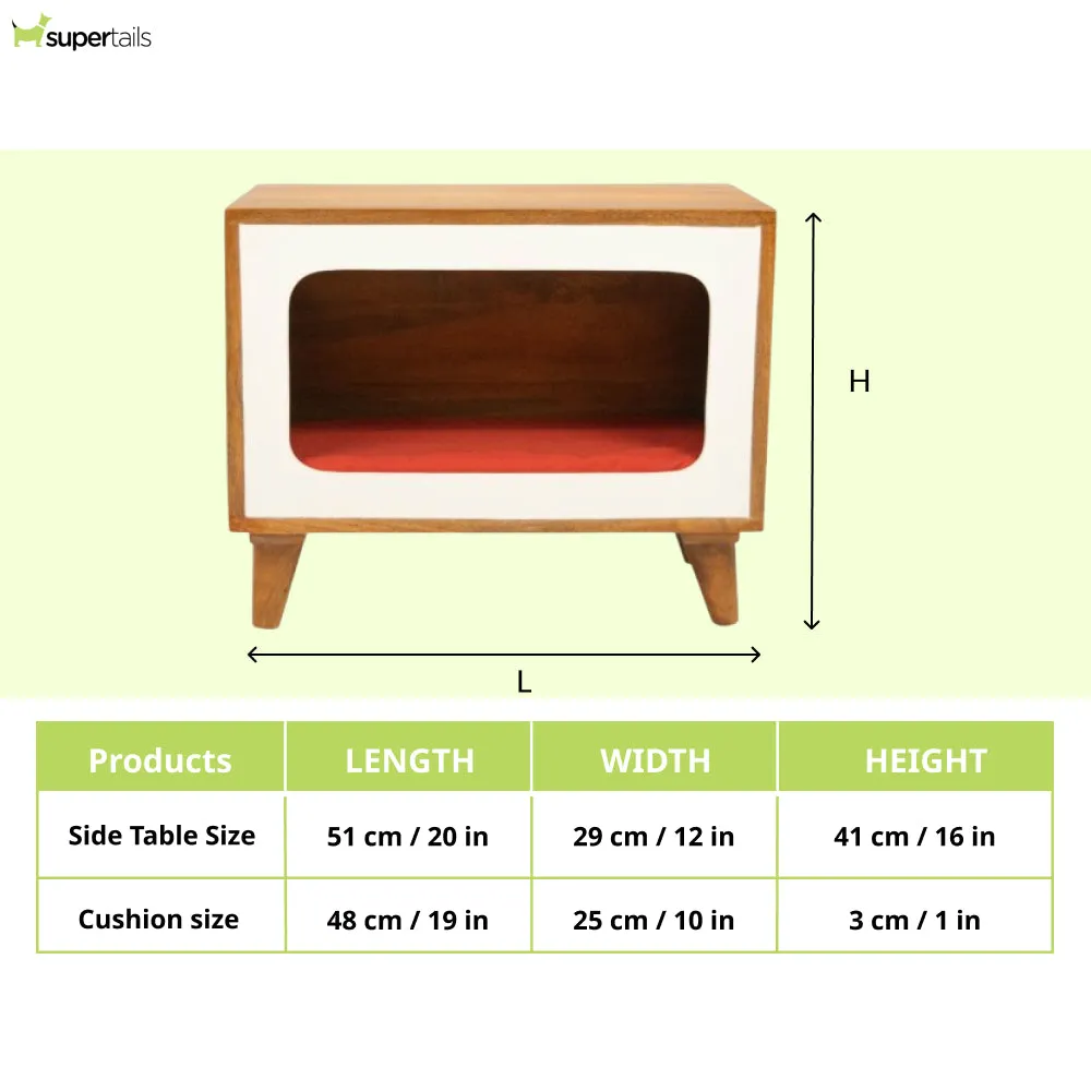 FurryLiving Telly Side Table with Cushion for Small Dogs and Cats (Honey/Red Cushion)